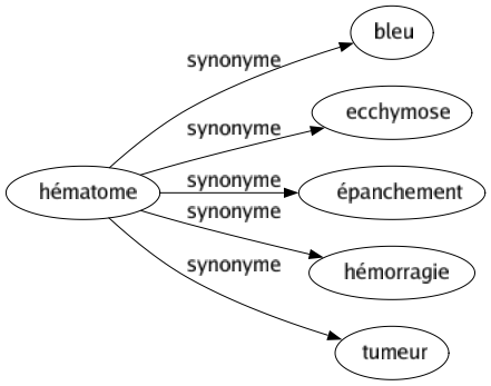 Synonyme de Hématome : Bleu Ecchymose Épanchement Hémorragie Tumeur 
