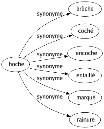 Synonyme de Hoche : Brèche Coché Encoche Entaillé Marqué Rainure 