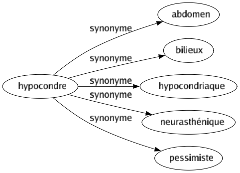 Synonyme de Hypocondre : Abdomen Bilieux Hypocondriaque Neurasthénique Pessimiste 