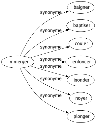 Synonyme de Immerger : Baigner Baptiser Couler Enfoncer Inonder Noyer Plonger 