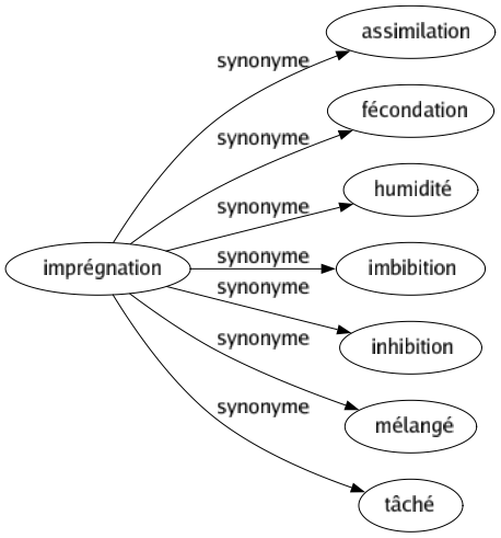 Synonyme de Imprégnation : Assimilation Fécondation Humidité Imbibition Inhibition Mélangé Tâché 