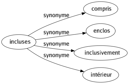 Synonyme de Incluses : Compris Enclos Inclusivement Intérieur 