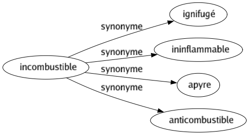 Synonyme de Incombustible : Ignifugé Ininflammable Apyre Anticombustible 