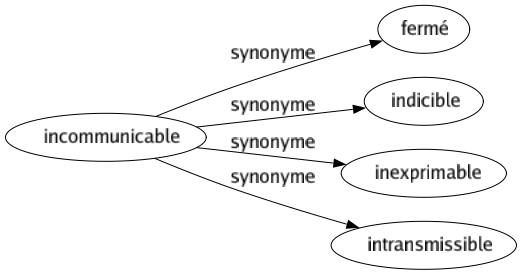 Synonyme de Incommunicable : Fermé Indicible Inexprimable Intransmissible 