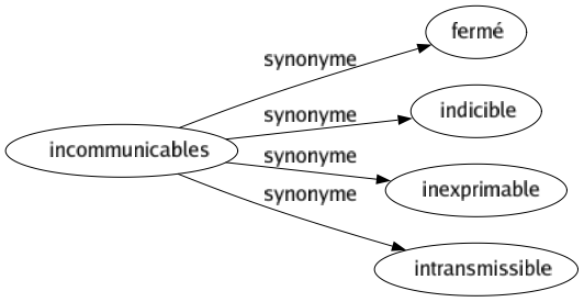 Synonyme de Incommunicables : Fermé Indicible Inexprimable Intransmissible 