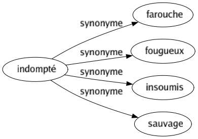 Synonyme de Indompté : Farouche Fougueux Insoumis Sauvage 