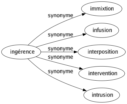 Synonyme de Ingérence : Immixtion Infusion Interposition Intervention Intrusion 