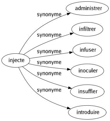 Synonyme de Injecte : Administrer Infiltrer Infuser Inoculer Insuffler Introduire 