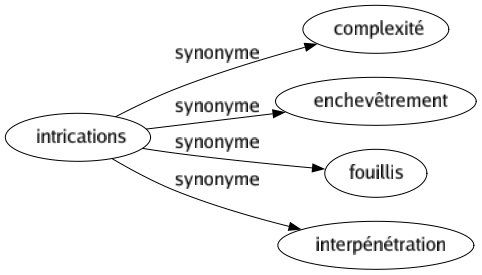 Synonyme de Intrications : Complexité Enchevêtrement Fouillis Interpénétration 