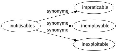 Synonyme de Inutilisables : Impraticable Inemployable Inexploitable 