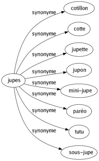 Synonyme de Jupes : Cotillon Cotte Jupette Jupon Mini-jupe Paréo Tutu Sous-jupe 