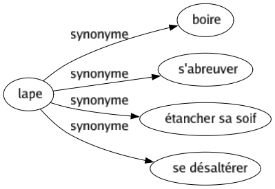 Synonyme de Lape : Boire S'abreuver Étancher sa soif Se désaltérer 