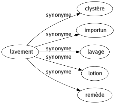 Synonyme de Lavement : Clystère Importun Lavage Lotion Remède 