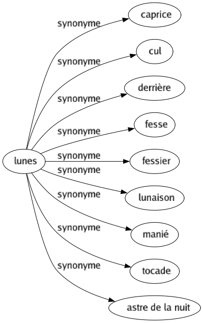 Synonyme de Lunes : Caprice Cul Derrière Fesse Fessier Lunaison Manié Tocade Astre de la nuit 