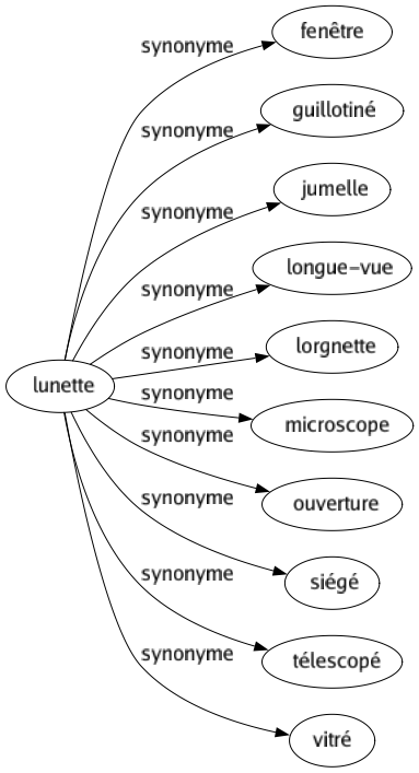 Synonyme de Lunette : Fenêtre Guillotiné Jumelle Longue-vue Lorgnette Microscope Ouverture Siégé Télescopé Vitré 