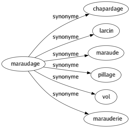 Synonyme de Maraudage : Chapardage Larcin Maraude Pillage Vol Marauderie 