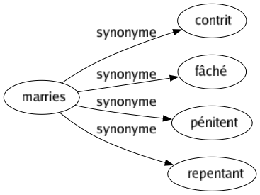 Synonyme de Marries : Contrit Fâché Pénitent Repentant 