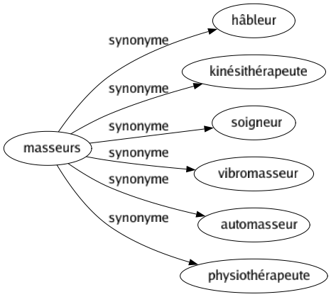 Synonyme de Masseurs : Hâbleur Kinésithérapeute Soigneur Vibromasseur Automasseur Physiothérapeute 