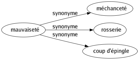 Synonyme de Mauvaiseté : Méchanceté Rosserie Coup d'épingle 