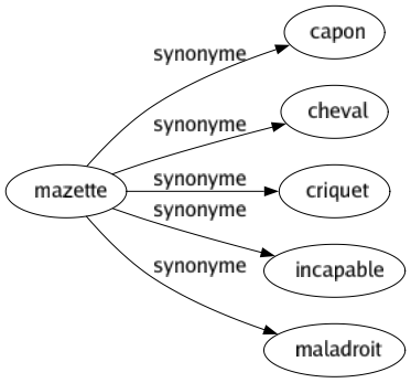 Synonyme de Mazette : Capon Cheval Criquet Incapable Maladroit 