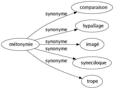 Synonyme de Métonymie : Comparaison Hypallage Imagé Synecdoque Trope 