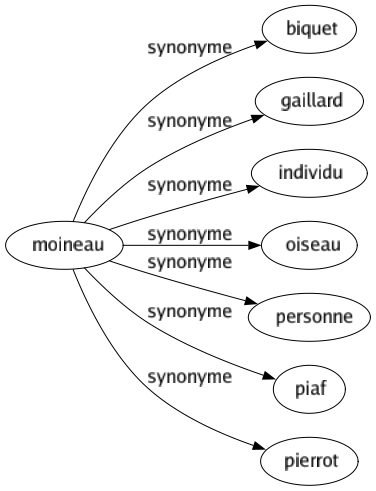 Synonyme de Moineau : Biquet Gaillard Individu Oiseau Personne Piaf Pierrot 