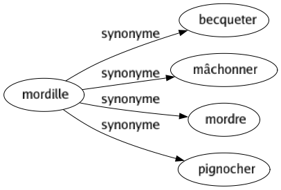 Synonyme de Mordille : Becqueter Mâchonner Mordre Pignocher 