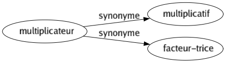 Synonyme de Multiplicateur : Multiplicatif Facteur-trice 