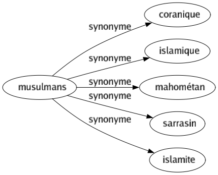 Synonyme de Musulmans : Coranique Islamique Mahométan Sarrasin Islamite 