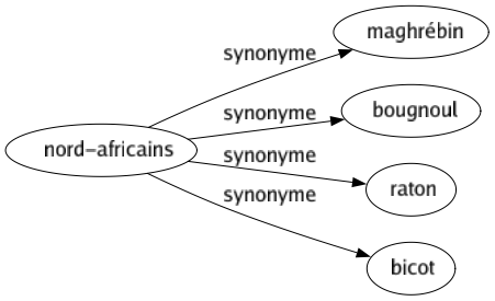 Synonyme de Nord-africains : Maghrébin Bougnoul Raton Bicot 