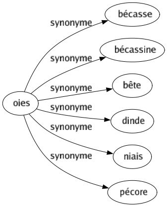 Synonyme de Oies : Bécasse Bécassine Bête Dinde Niais Pécore 