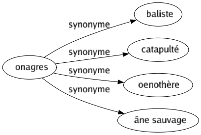 Synonyme de Onagres : Baliste Catapulté Oenothère Âne sauvage 