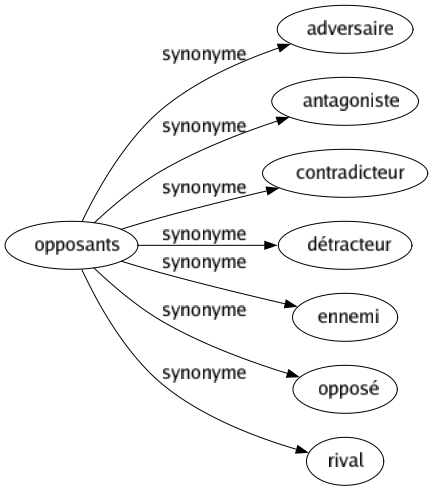 Synonyme de Opposants : Adversaire Antagoniste Contradicteur Détracteur Ennemi Opposé Rival 