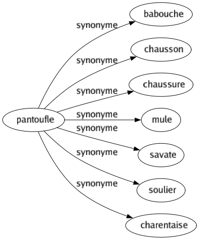 Synonyme de Pantoufle : Babouche Chausson Chaussure Mule Savate Soulier Charentaise 