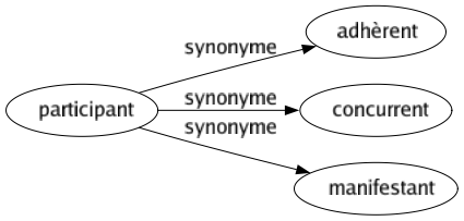 Synonyme de Participant : Adhèrent Concurrent Manifestant 