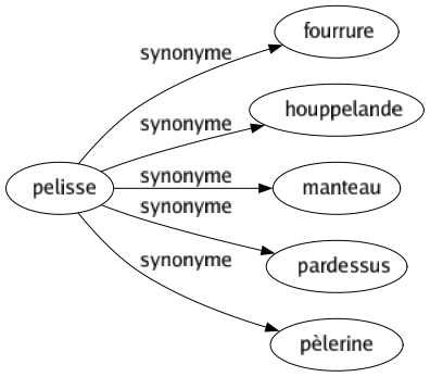 Synonyme de Pelisse : Fourrure Houppelande Manteau Pardessus Pèlerine 
