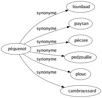 Synonyme de Péquenot : Lourdaud Paysan Pécore Pedzouille Plouc Cambroussard 