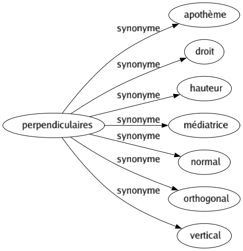 Synonyme de Perpendiculaires : Apothème Droit Hauteur Médiatrice Normal Orthogonal Vertical 