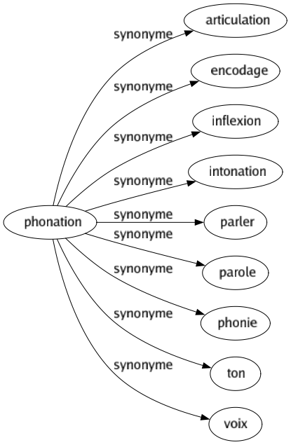 Synonyme de Phonation : Articulation Encodage Inflexion Intonation Parler Parole Phonie Ton Voix 
