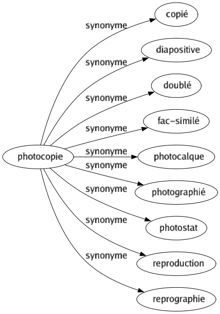 Synonyme de Photocopie : Copié Diapositive Doublé Fac-similé Photocalque Photographié Photostat Reproduction Reprographie 