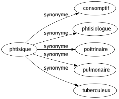 Synonyme de Phtisique : Consomptif Phtisiologue Poitrinaire Pulmonaire Tuberculeux 