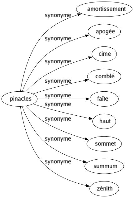 Synonyme de Pinacles : Amortissement Apogée Cime Comblé Faîte Haut Sommet Summum Zénith 