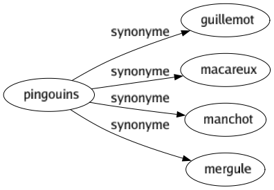 Synonyme de Pingouins : Guillemot Macareux Manchot Mergule 