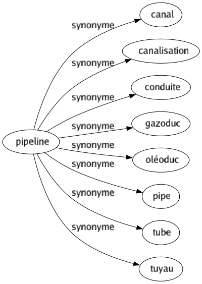 Synonyme de Pipeline : Canal Canalisation Conduite Gazoduc Oléoduc Pipe Tube Tuyau 