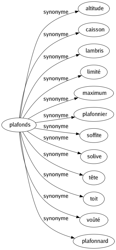 Synonyme de Plafonds : Altitude Caisson Lambris Limité Maximum Plafonnier Soffite Solive Tête Toit Voûté Plafonnard 