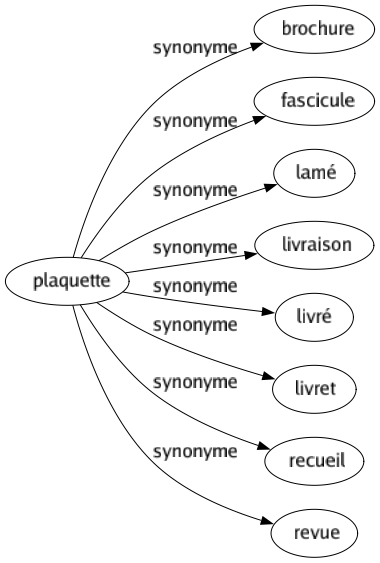 Synonyme de Plaquette : Brochure Fascicule Lamé Livraison Livré Livret Recueil Revue 