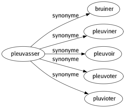 Synonyme de Pleuvasser : Bruiner Pleuviner Pleuvoir Pleuvoter Pluvioter 