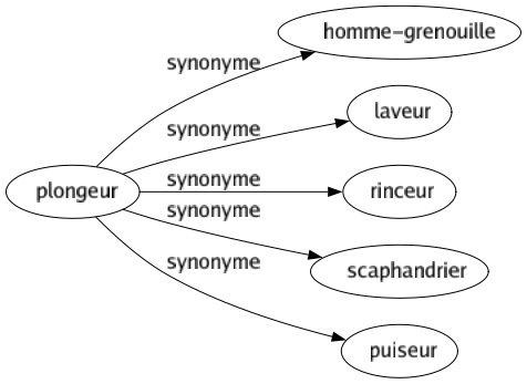 Synonyme de Plongeur : Homme-grenouille Laveur Rinceur Scaphandrier Puiseur 