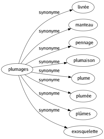 Synonyme de Plumages : Livrée Manteau Pennage Plumaison Plume Plumée Plûmes Exosquelette 