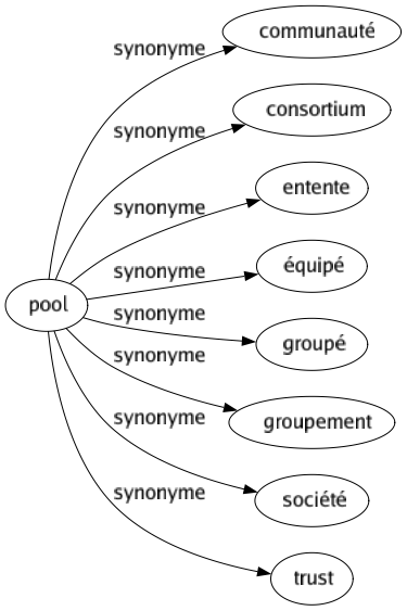 Synonyme de Pool : Communauté Consortium Entente Équipé Groupé Groupement Société Trust 